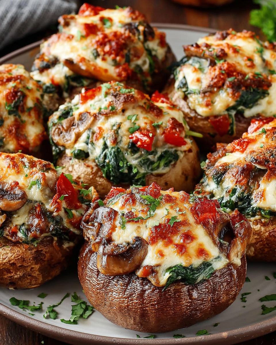Baked Potatoes with Spinach, Cheese, and Mushrooms recipe
