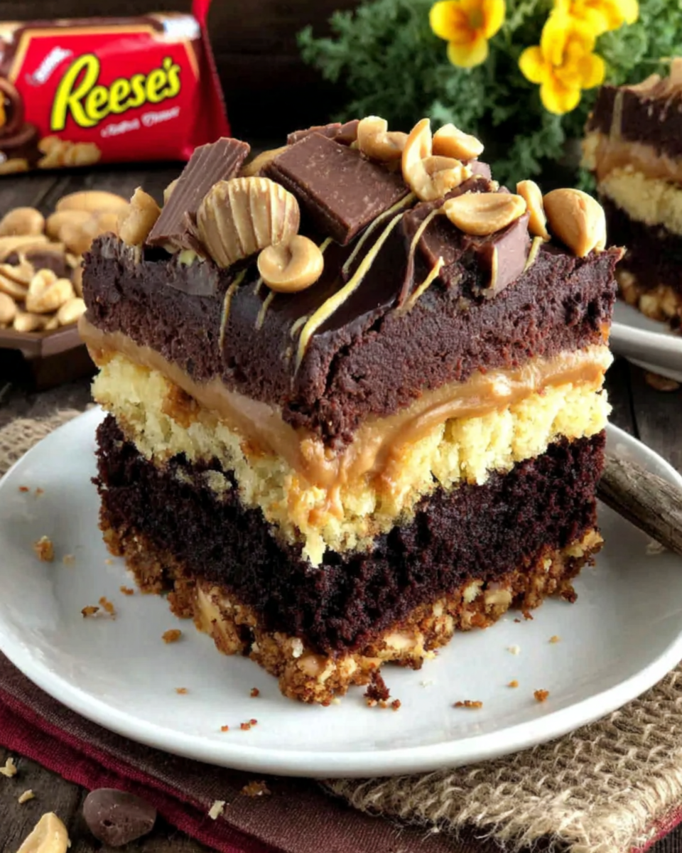 Best Reese’s Chocolate Peanut Butter Earthquake Cake Recipe (E