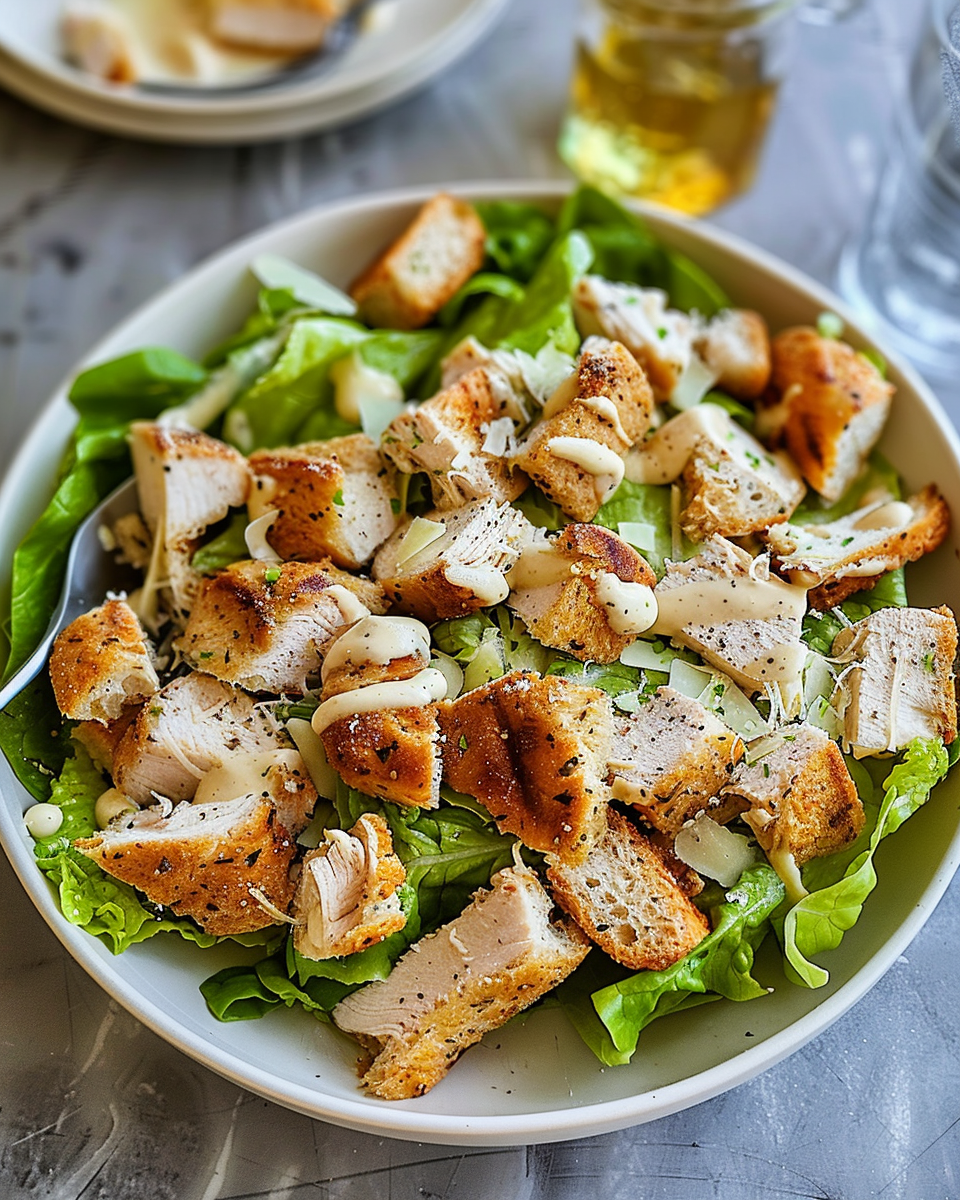 Creamy Chicken Caesar Salad with Homemade Croutons for game