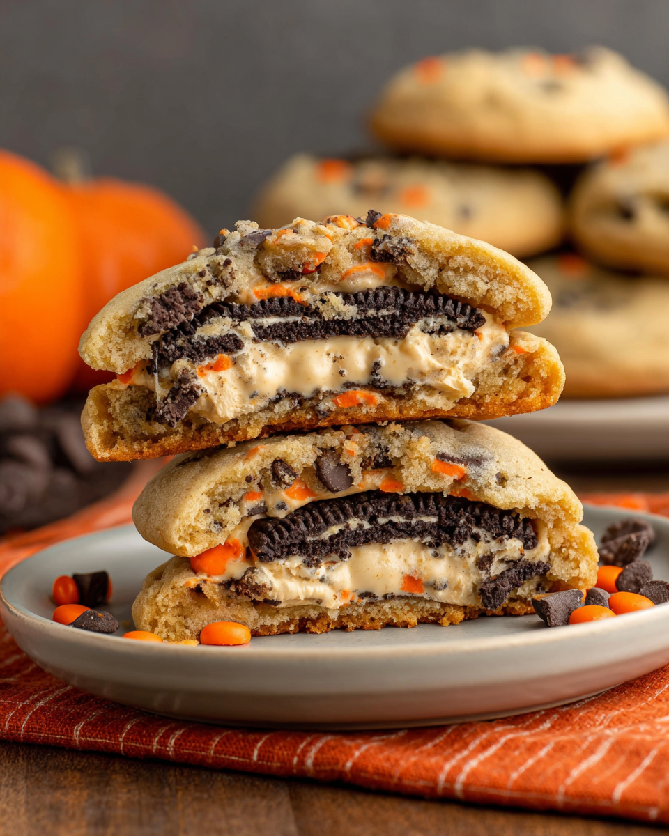 Creamy Halloween Oreo Stuffed Chocolate Chip Cookies for busy