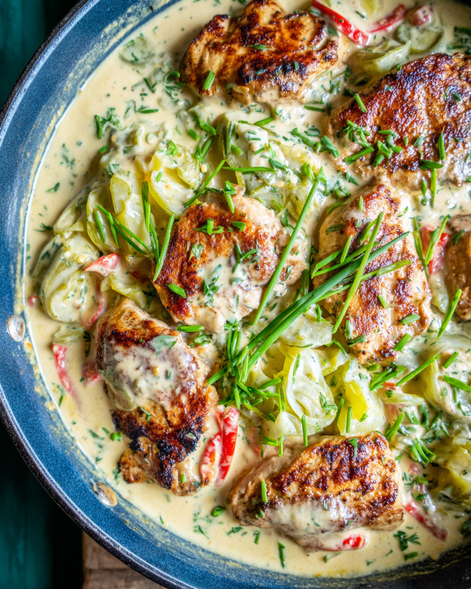 Creamy Pepperoncini Chicken Skillet Garlicky • sear & simmer