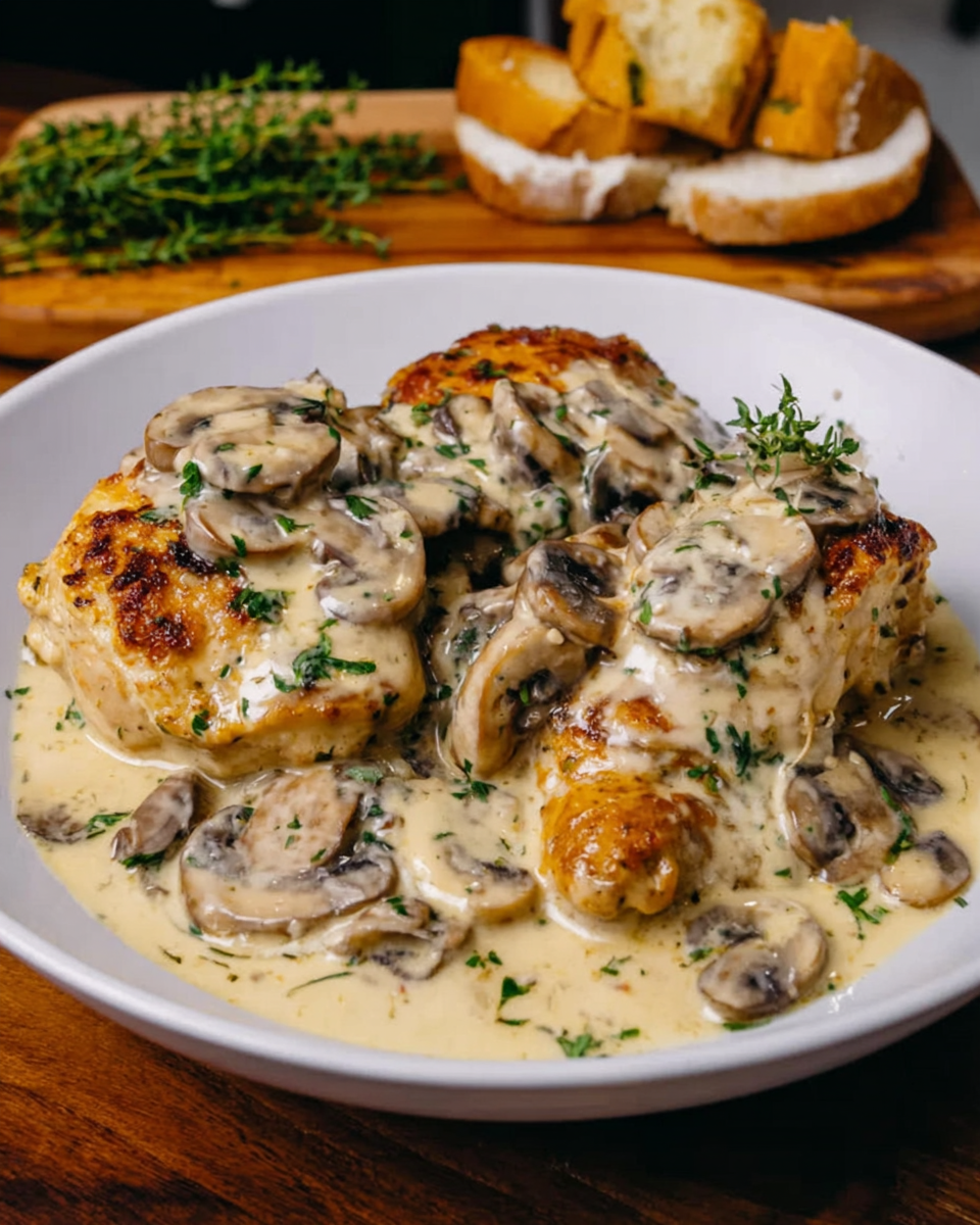 Creamy Garlic Mushroom Chicken Thighs recipe