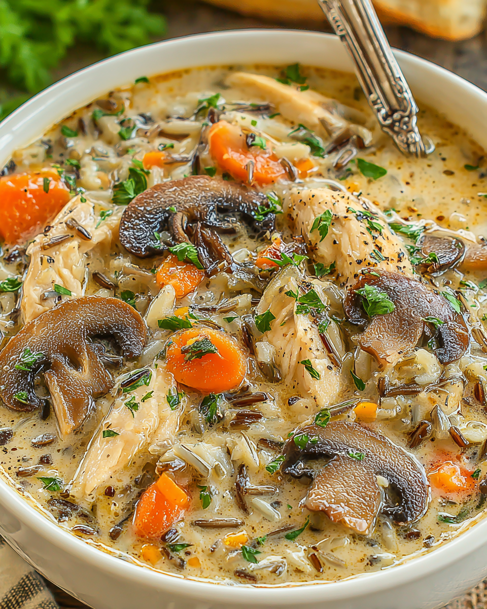 Creamy Mushroom Chicken and Wild Rice Soup recipe