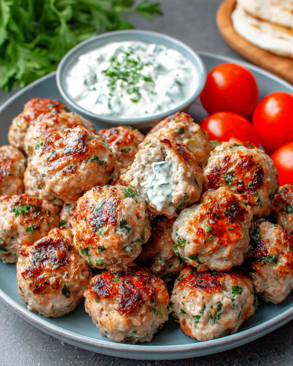Greek Turkey Meatballs with Tzatziki with garlic & herb —