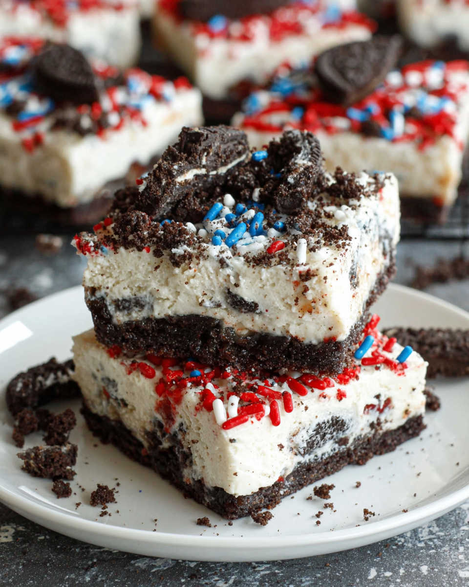 No Bake Fireworks Oreo Cheesecake Bars recipe