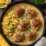 Skillet Creamy Cajun Chicken Lazone with Herby Corn recipe