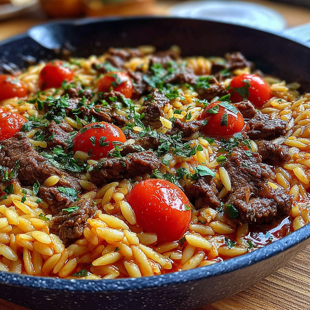 Delicious One-Pan Beef Orzo Skillet Recipe