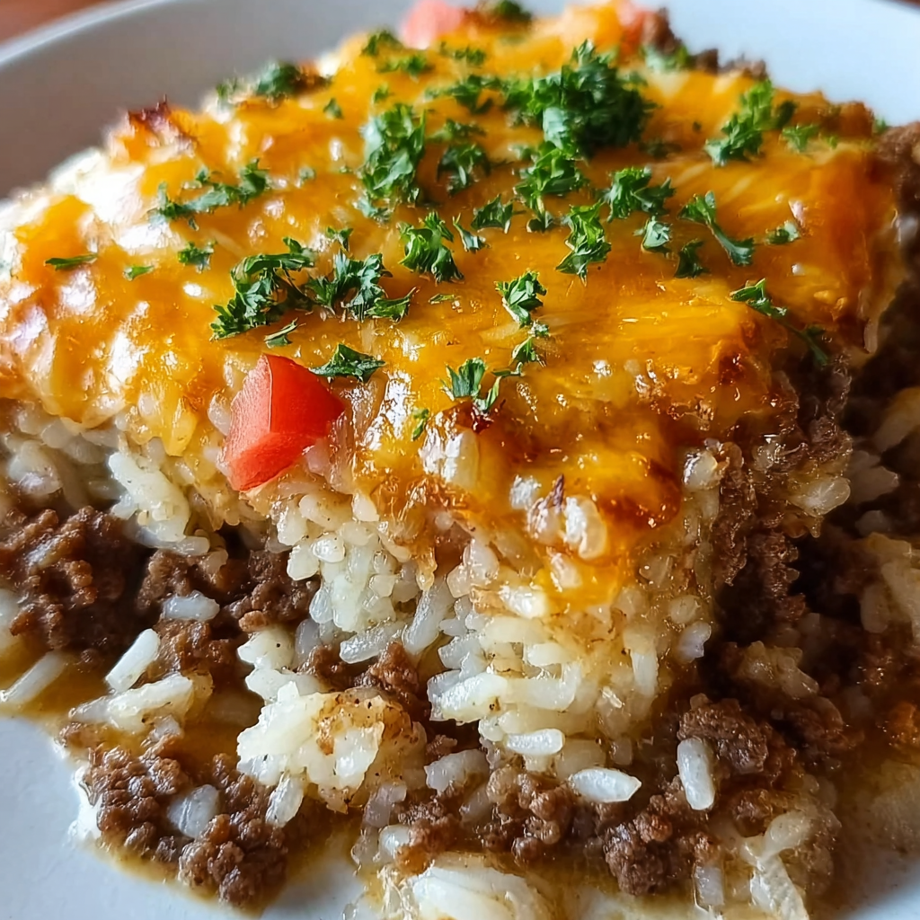 Deliciously Cheesy Ground Beef Rice Casserole
