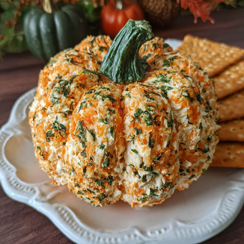 Delightful Pumpkin Shaped Cheese Ball for Fall Gatherings