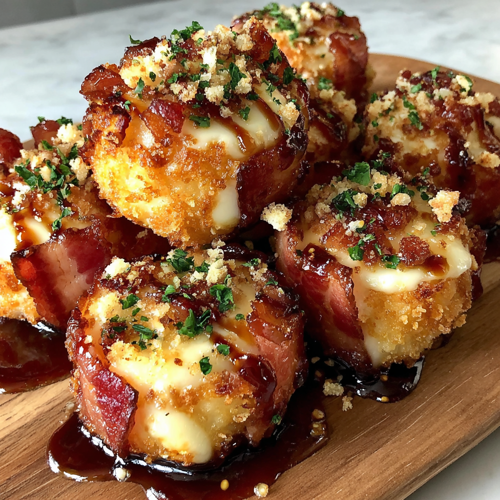 Indulge in Crispy Bacon Mozzarella Poppers with Sweet Glaze