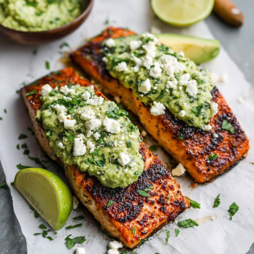 Baked Salmon with Avocado and Feta Delight