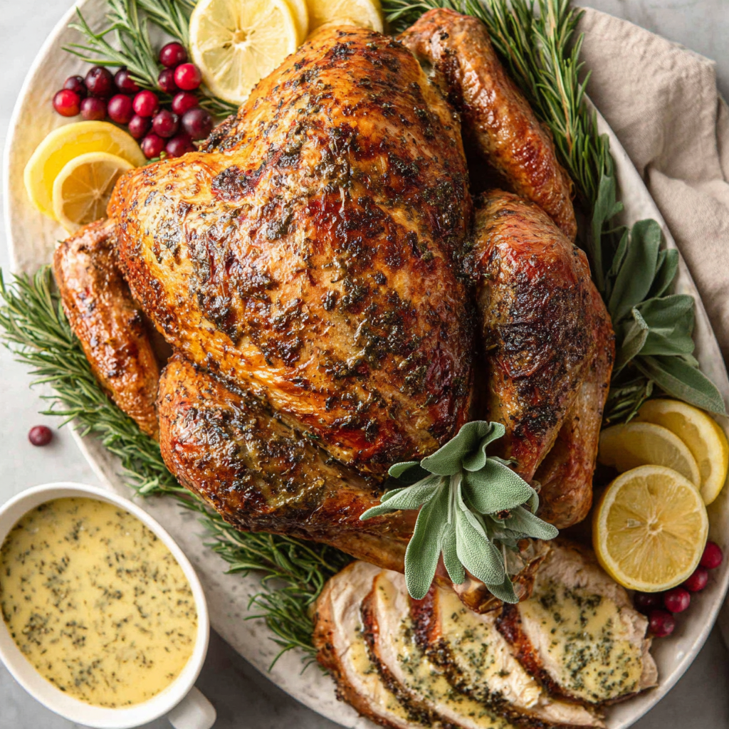 Classic Christmas Roast Turkey with Herb Butter and Gravy