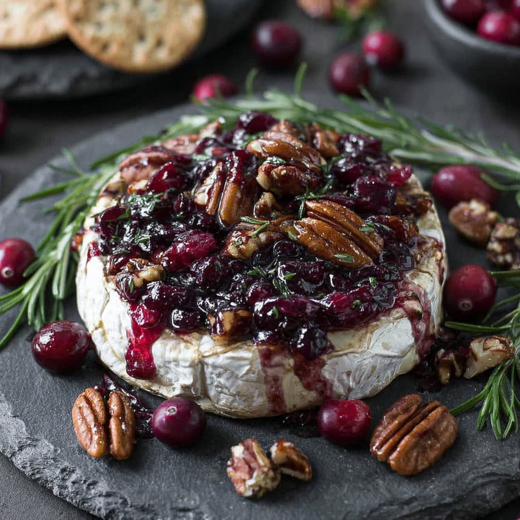 Creamy Baked Brie with Cranberries and Pecans