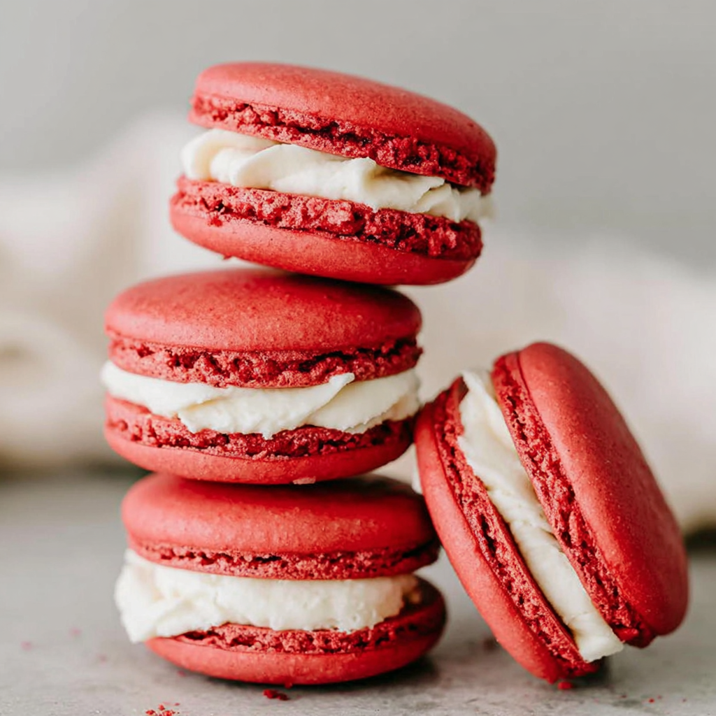 Decadent Red Velvet Macarons with Cream Cheese Frosting