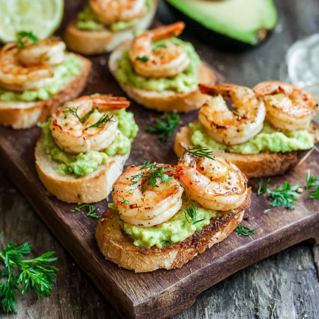 Garlic Shrimp Crostini with Avocado Delight