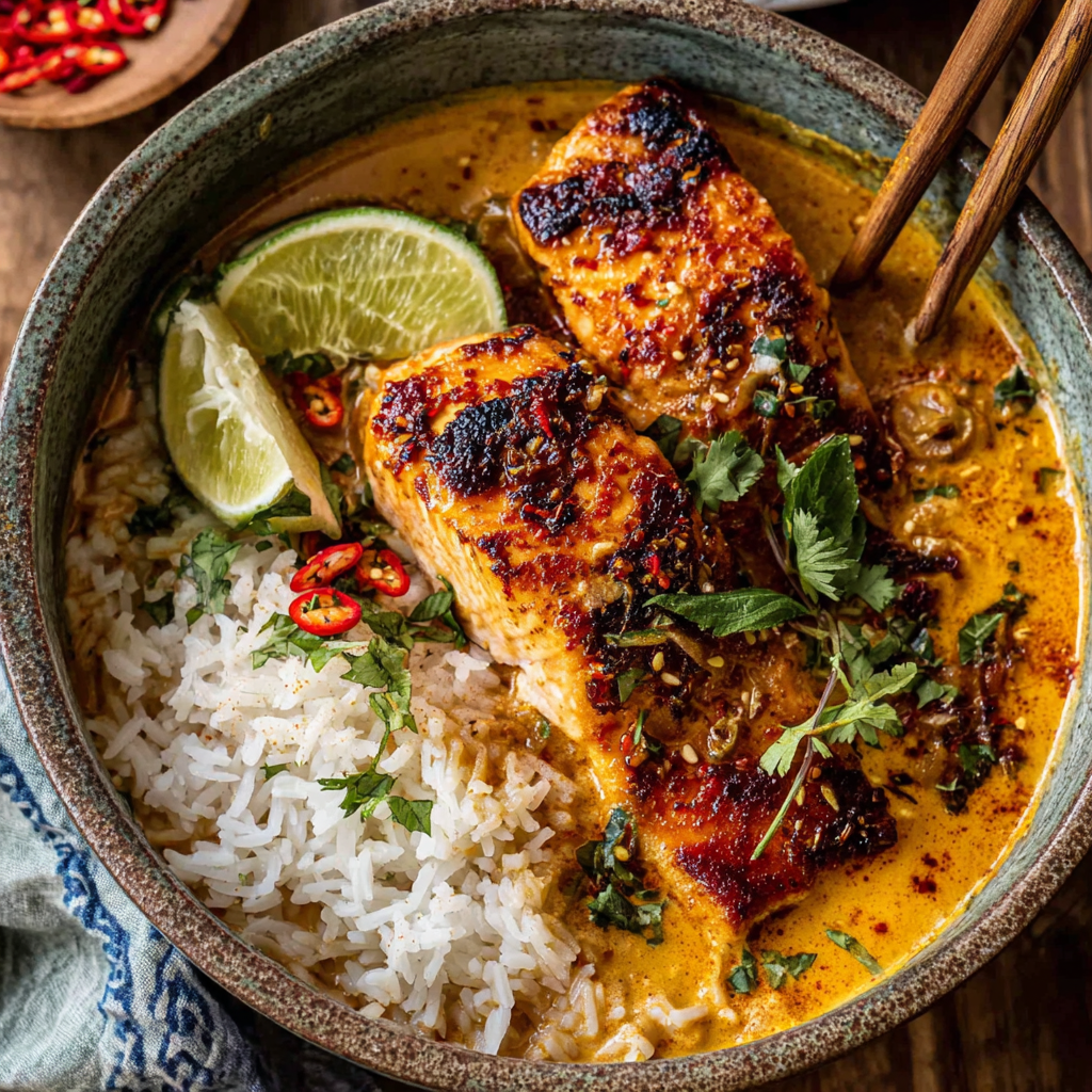 Irresistibly Creamy Coconut Curry Salmon with Garlic Butter