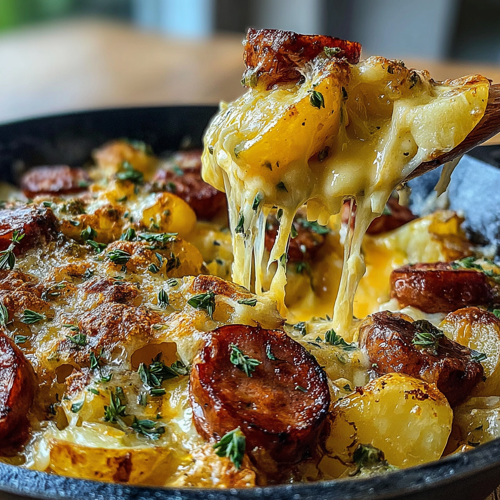 Loaded Cheesy Ranch Potato Bake with Smoked Sausage