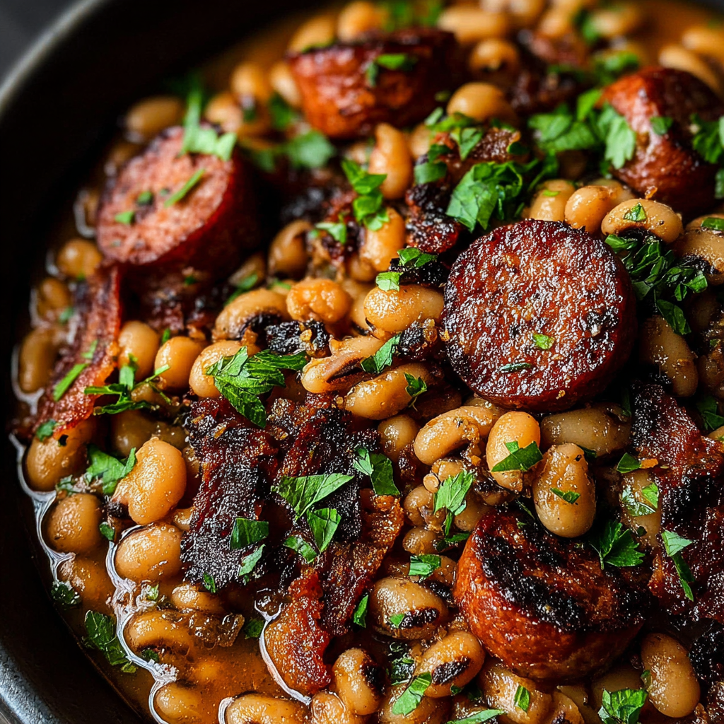 Savory Black-Eyed Peas with Bacon and Sausage