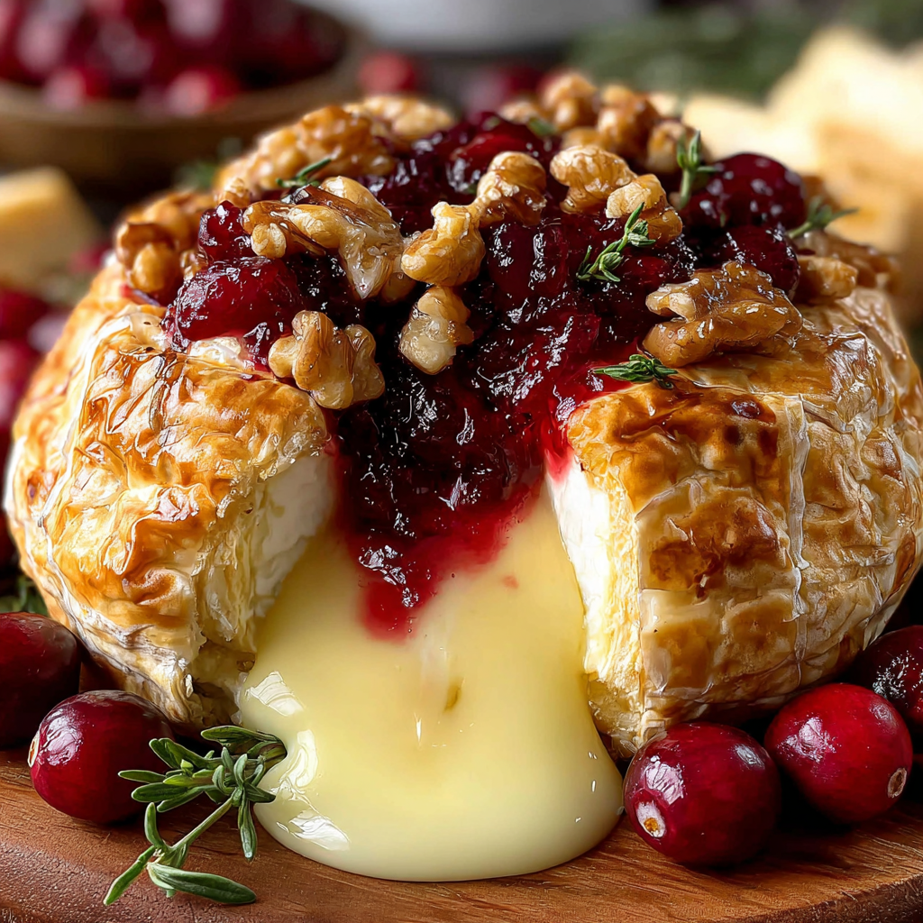 Baked Stuffed Brie with Cranberries and Walnuts