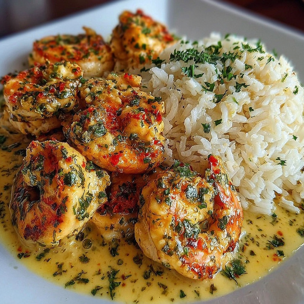 Chicken Scampi on Creamy Garlic Parmesan Rice