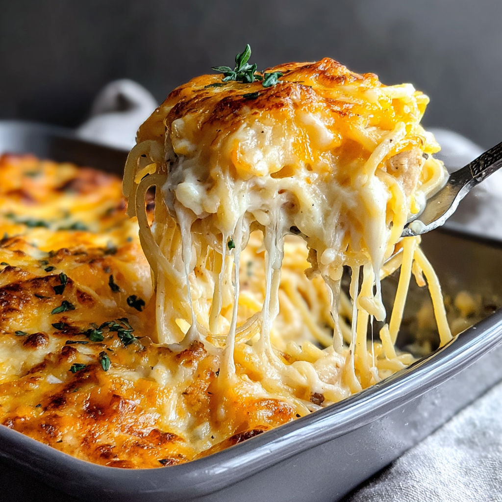 Comforting Cheesy Chicken Spaghetti Casserole