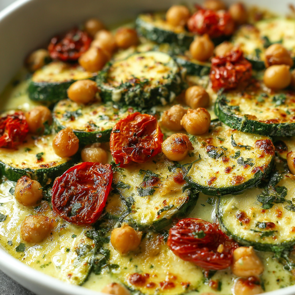 Delight in a Cheesy Zucchini Chickpea Bake