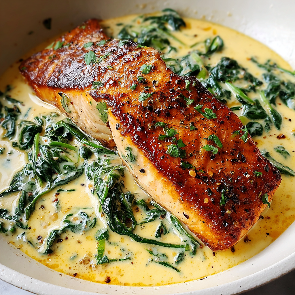 Indulgent Pan-Seared Salmon with Creamy Florentine Sauce