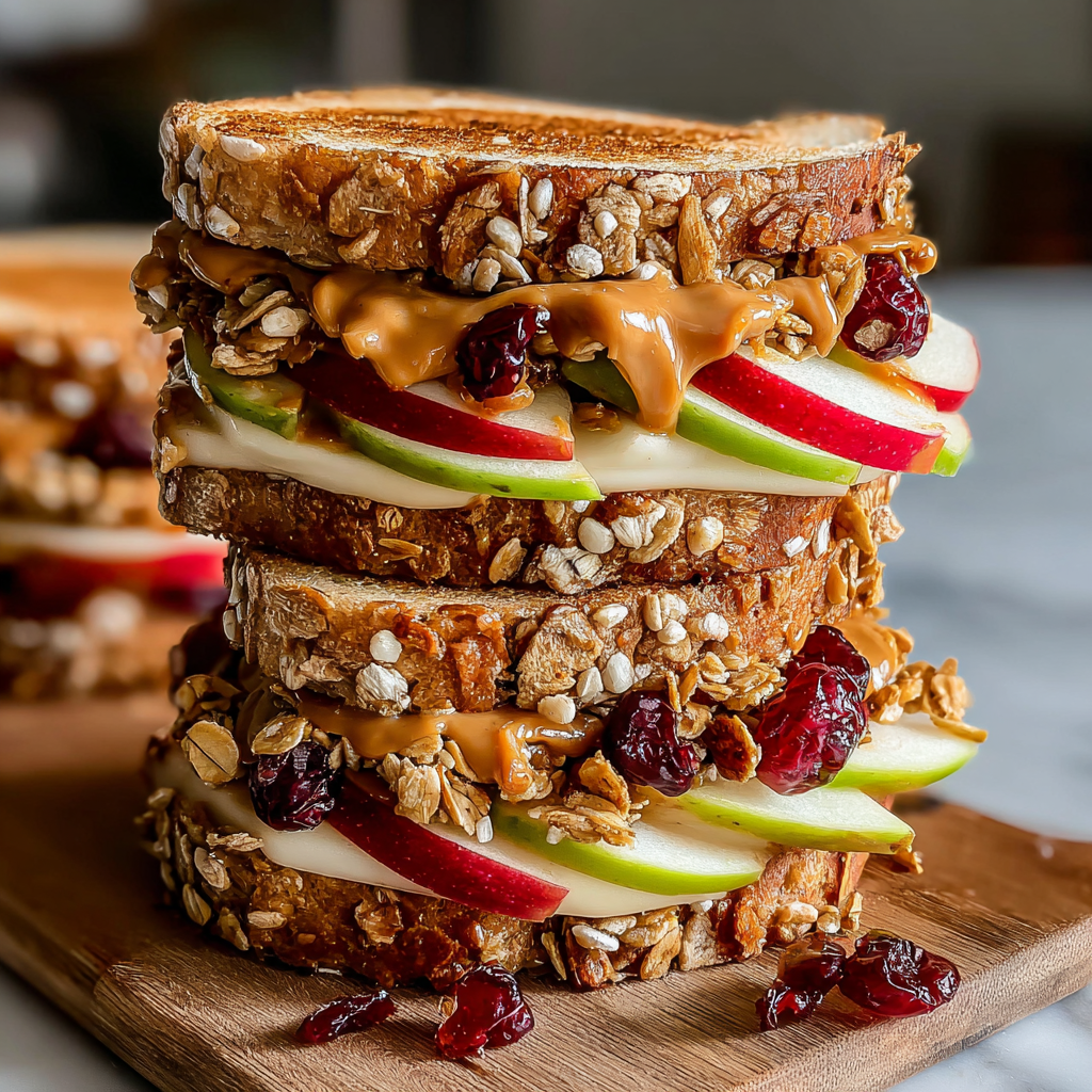 Nutty Peanut Butter Apple Sandwiches with Crunchy Granola