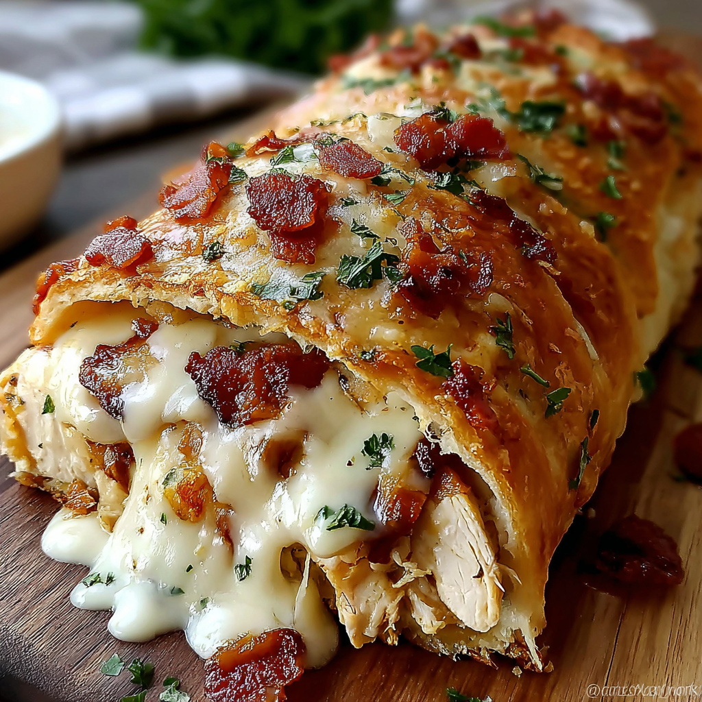 Satisfy Your Cravings with Cheesy Chicken Turkey Bacon Ranch Stromboli