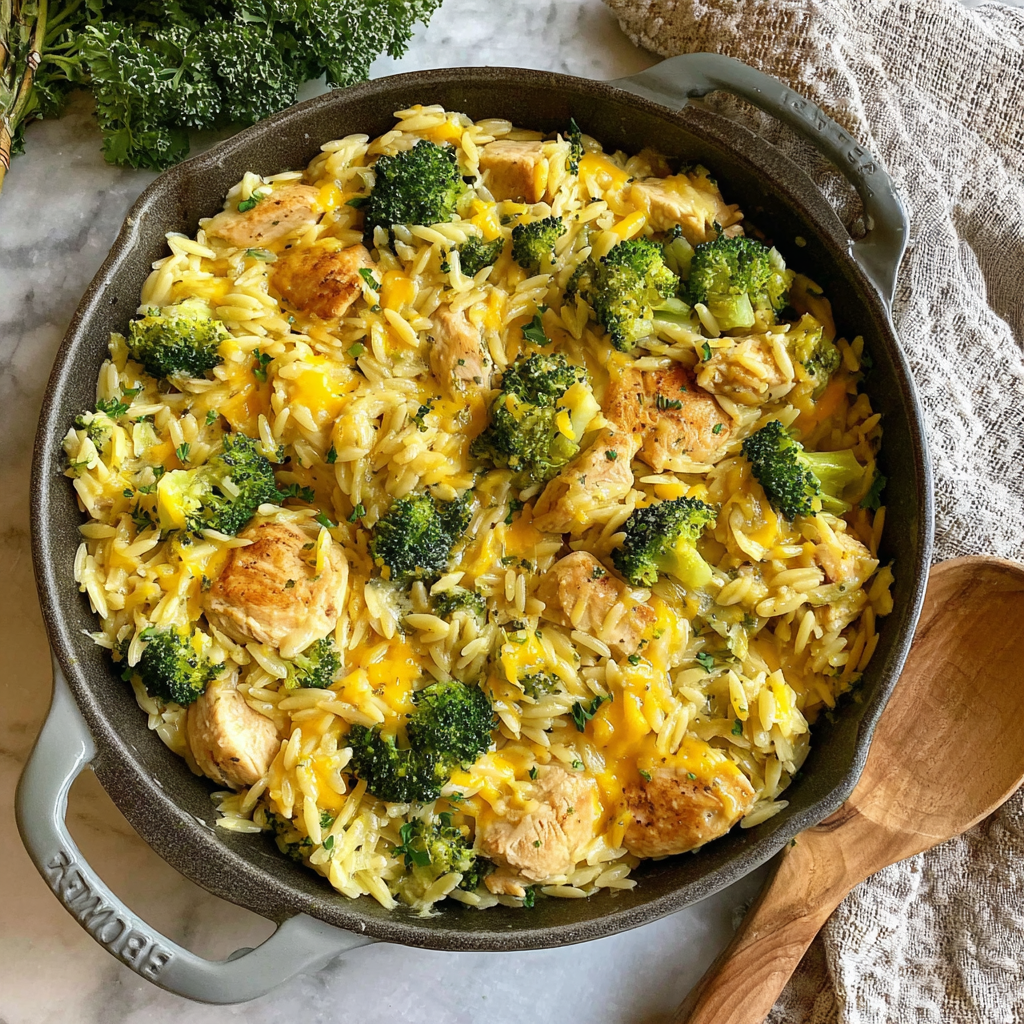 Savor the Comfort of Broccoli Cheddar Chicken Orzo
