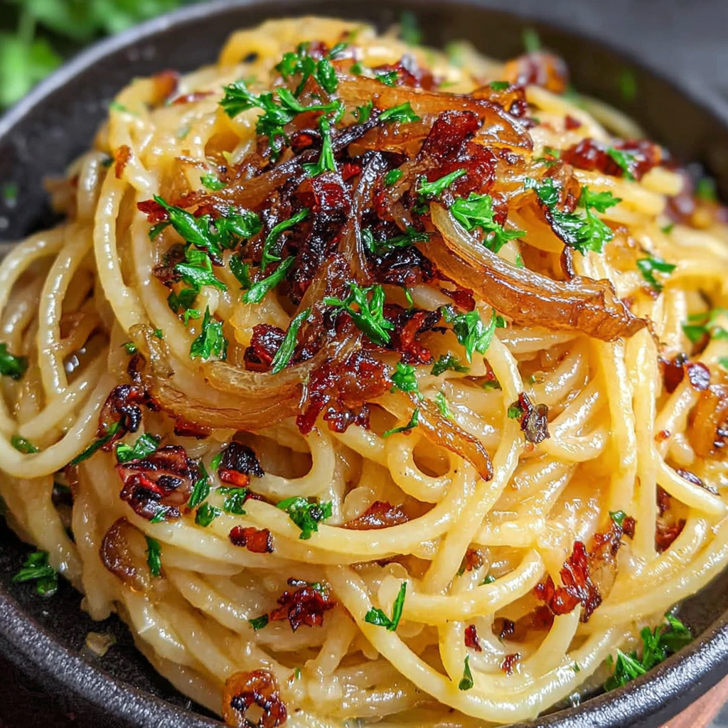 Savoring Caramelized Onion Pasta with Chilli Oil