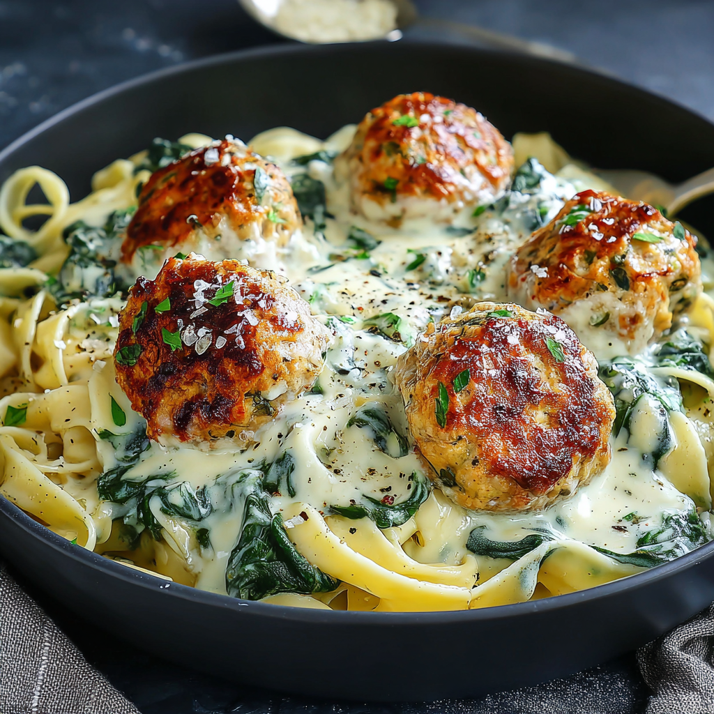 Savory Chicken Ricotta Meatballs in Alfredo Sauce