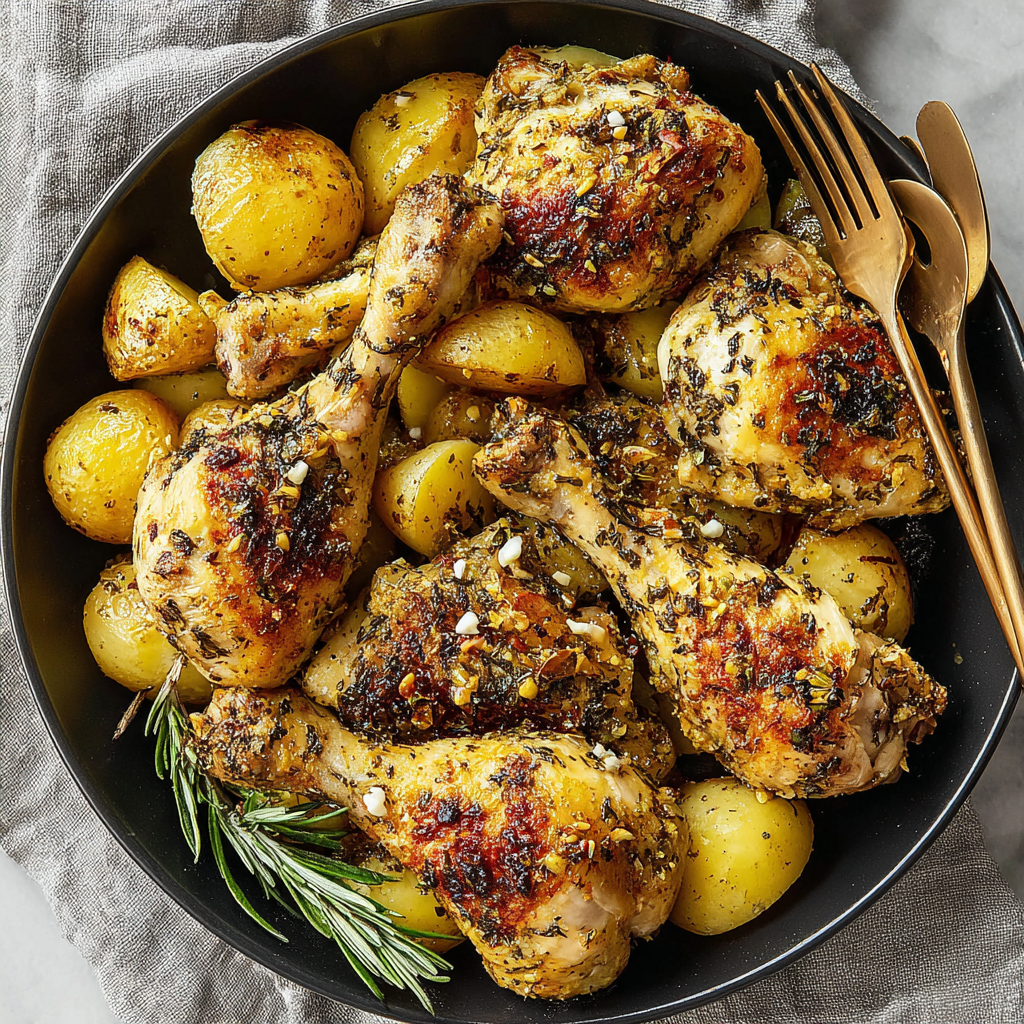 Savory Garlic Parmesan Chicken Drumsticks with Potatoes