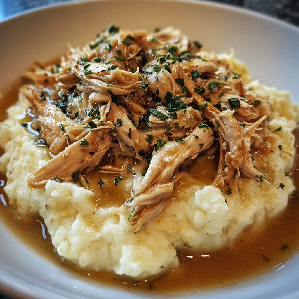 Comforting Shredded Chicken and Creamy Mashed Potatoes