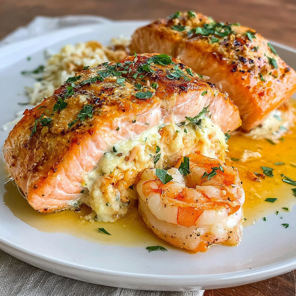 Decadent Crab and Shrimp Stuffed Salmon Delight