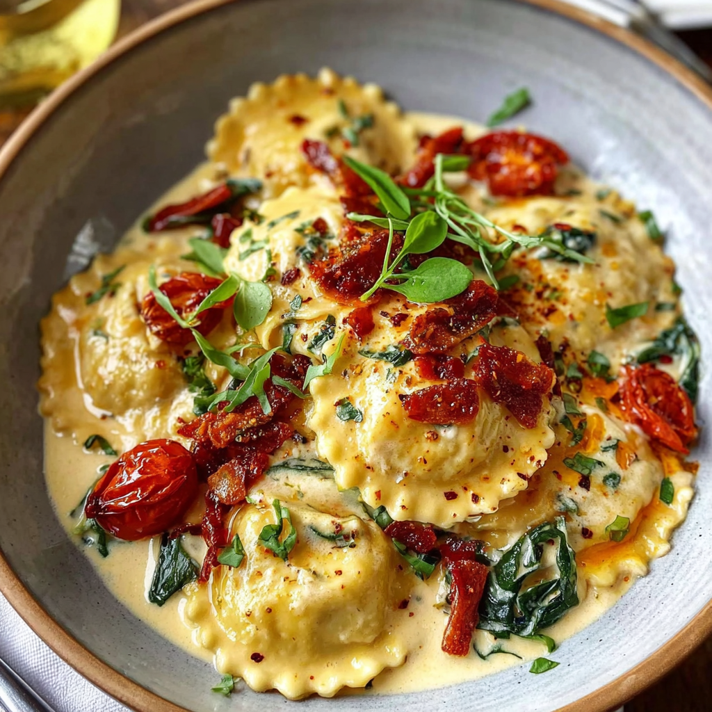 Indulge in Creamy Tuscan Ravioli for Dinner