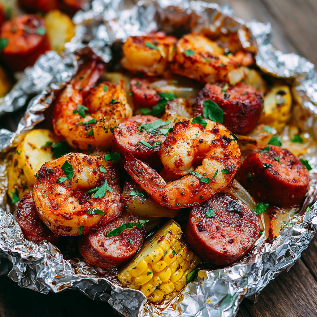 Savory Cajun Shrimp and Sausage Vegetable Foil Packets
