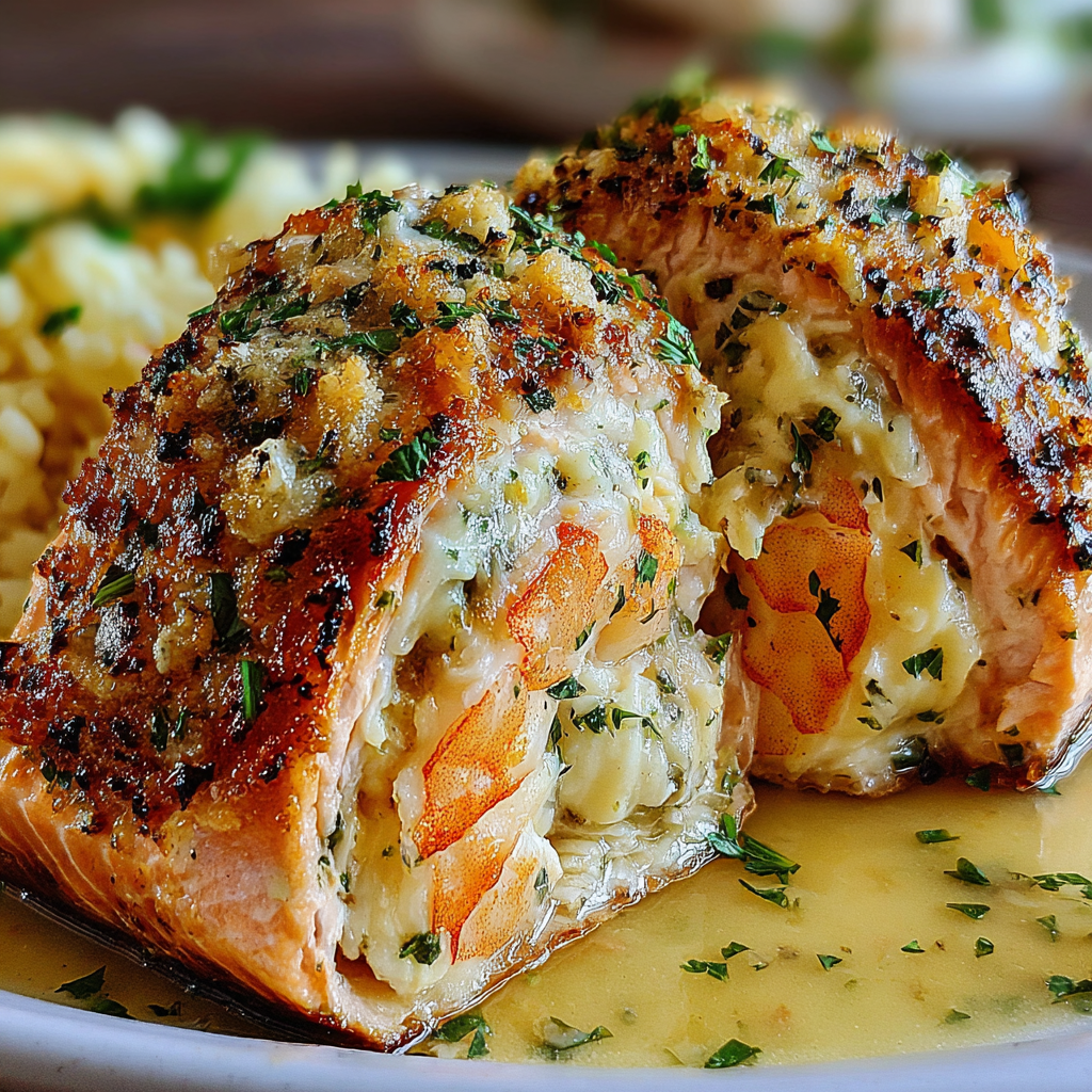 Savory Crab Shrimp Stuffed Salmon Recipe