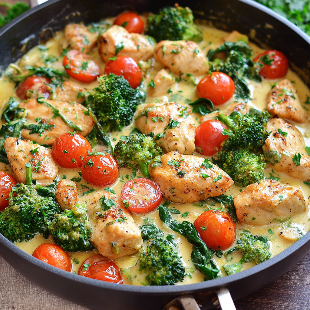 Savory Garlic Chicken Served with Broccoli and Spinach